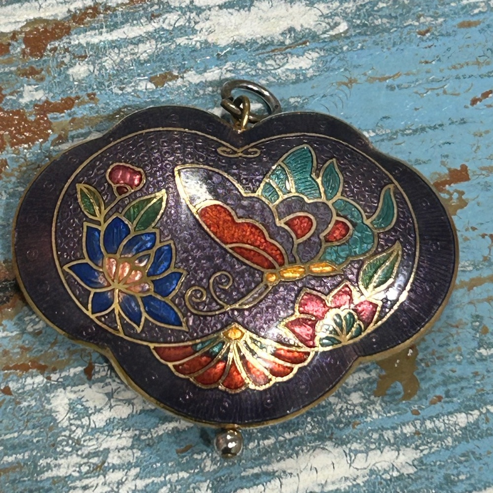 Vintage Cloisonné Enamel Double sided pendant
